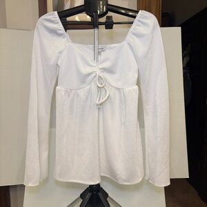 NEW Francesca’s White Rachael Cinched Front Tie Rib Blouse Size S NWT